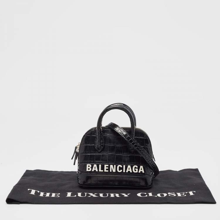Pre Owned Balenciaga Black Croc Embossed Leather XXS Ville Satchel