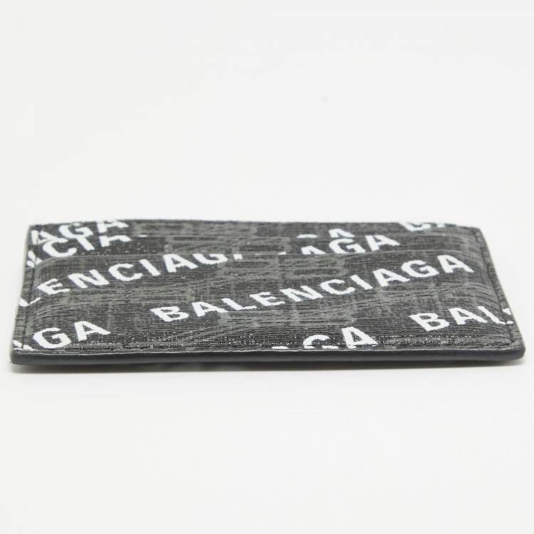Pre Owned Balenciaga Black/White Printed Logo Leather Card Holder