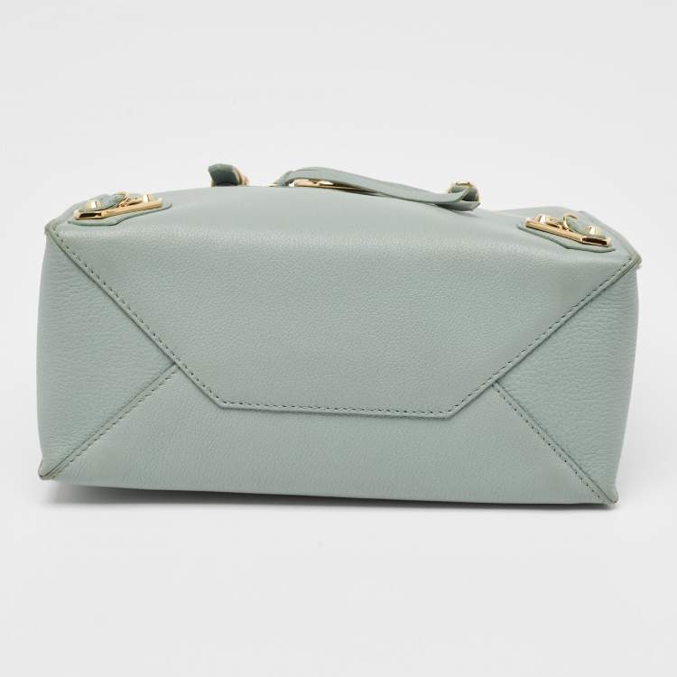Pre Owned Balenciaga Light Green Leather Mini Papier A4 Tote