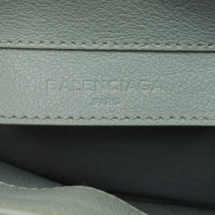Pre Owned Balenciaga Light Green Leather Mini Papier A4 Tote