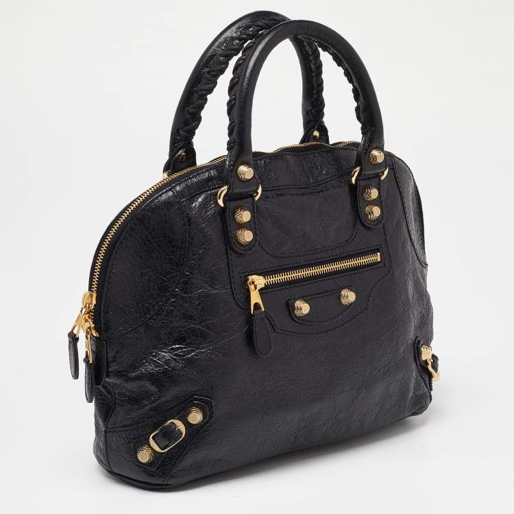 Pre Owned Balenciaga Black Leather RGH Bowler Bag