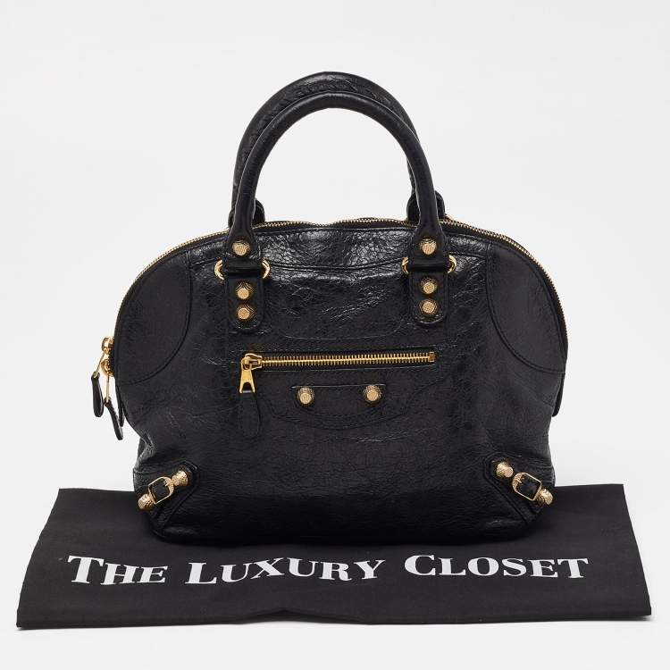 Pre Owned Balenciaga Black Leather RGH Bowler Bag