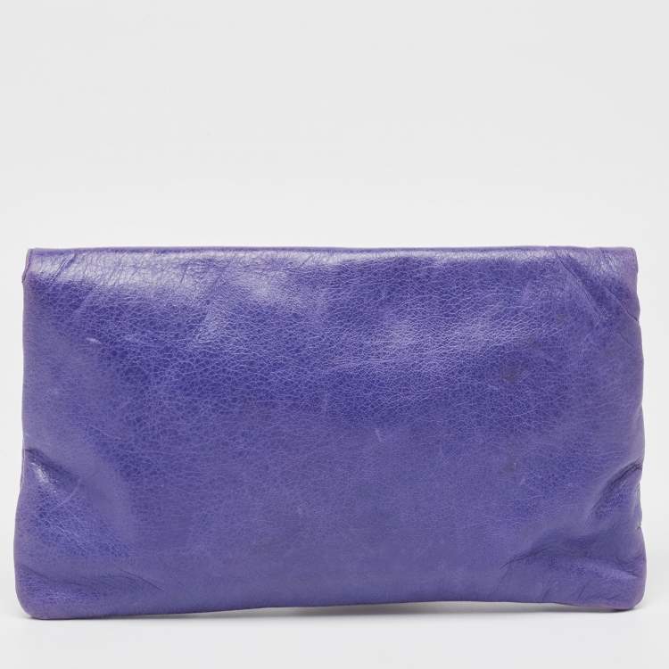 Pre Owned Balenciaga Purple Leather RH Envelope Clutch