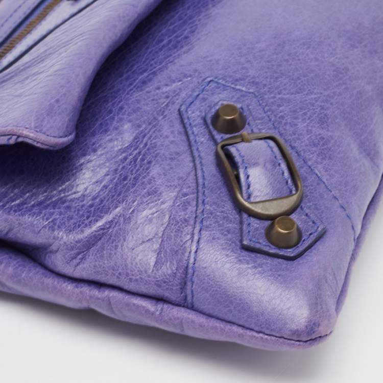 Pre Owned Balenciaga Purple Leather RH Envelope Clutch