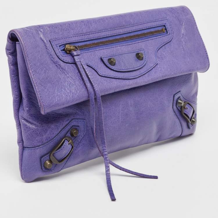 Pre Owned Balenciaga Purple Leather RH Envelope Clutch