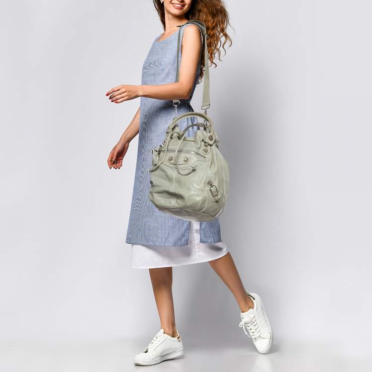 Pre Owned Balenciaga Argent Leather GSH Pompon Hobo