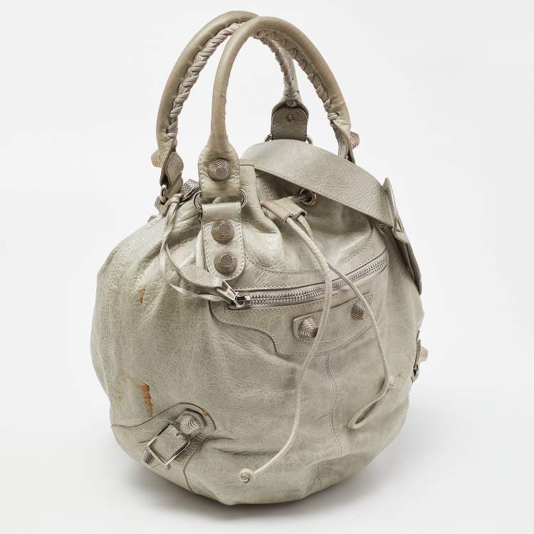 Pre Owned Balenciaga Argent Leather GSH Pompon Hobo