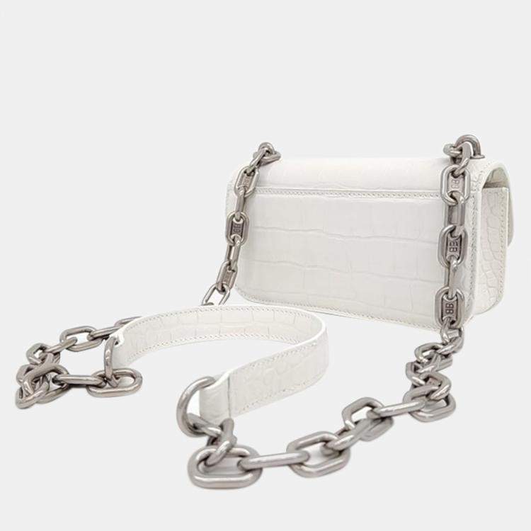 Pre Owned Balenciaga White Patterned Leather XS Gossip Shoulder Bag