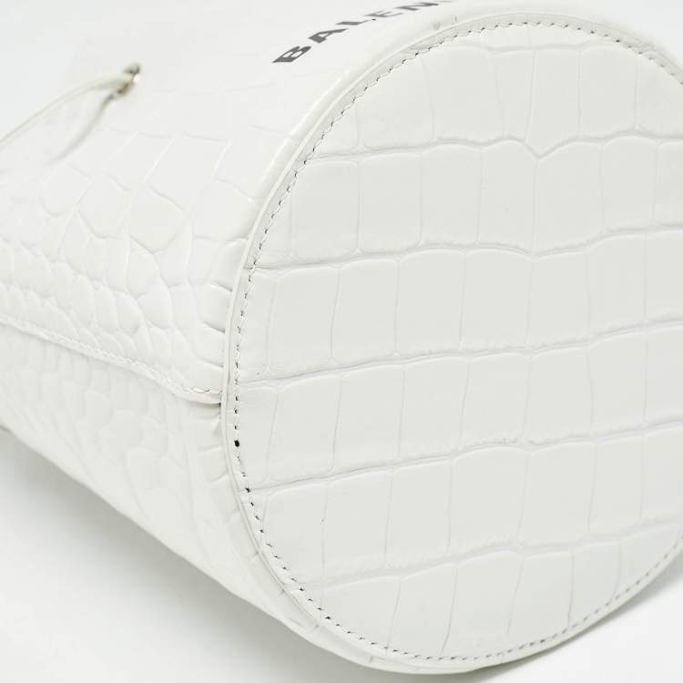 Pre Owned Balenciaga White Croc Embossed Leather XS Everyday Bucket Bag