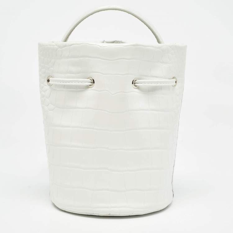Pre Owned Balenciaga White Croc Embossed Leather XS Everyday Bucket Bag