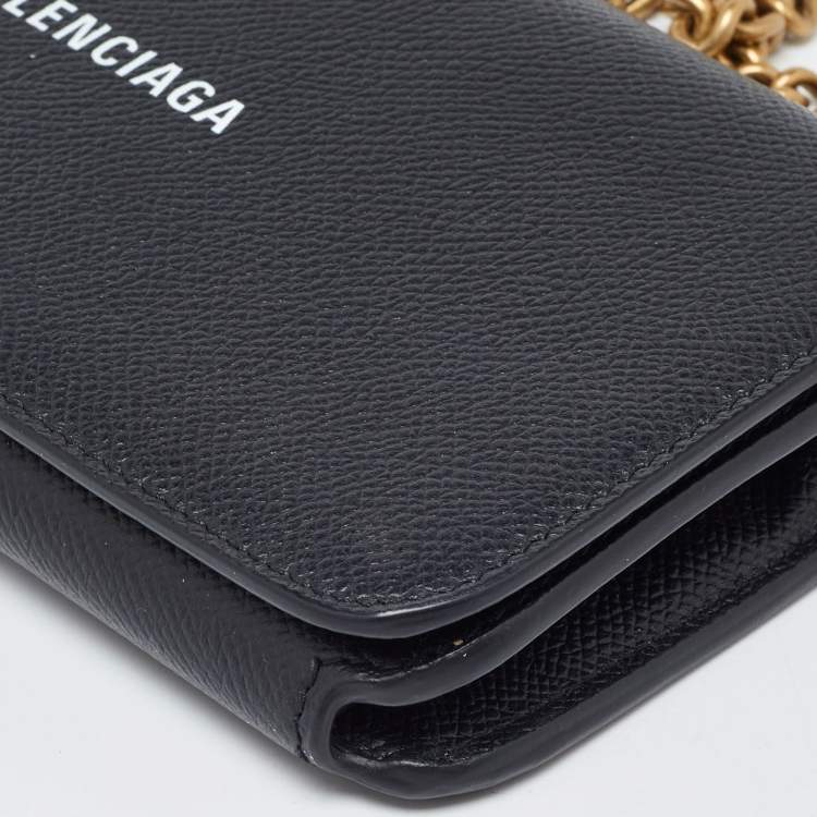 Pre Owned Balenciaga Black Leather Everyday Wallet on Chain