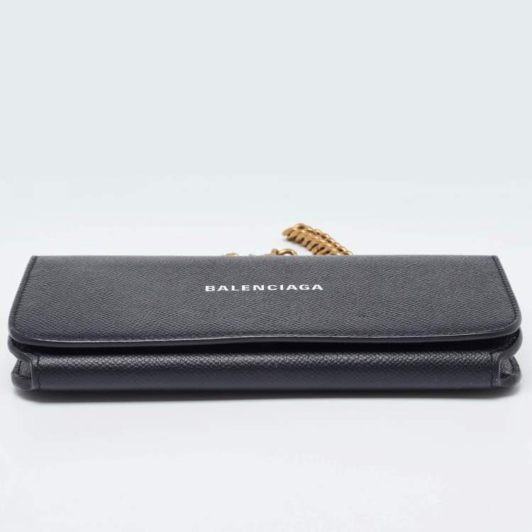 Pre Owned Balenciaga Black Leather Everyday Wallet on Chain