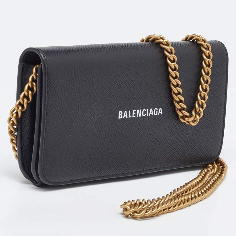 Pre Owned Balenciaga Black Leather Everyday Wallet on Chain
