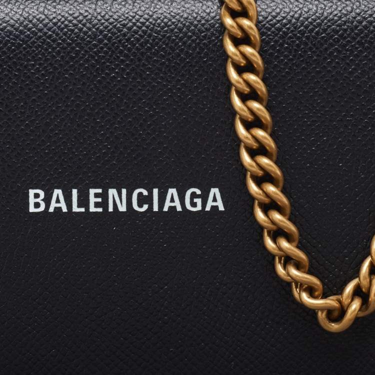 Pre Owned Balenciaga Black Leather Everyday Wallet on Chain