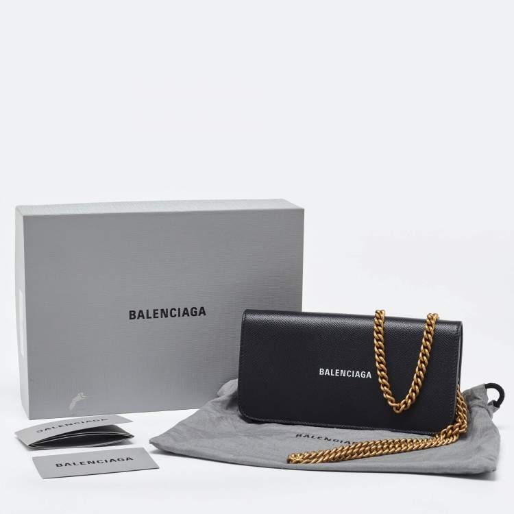 Pre Owned Balenciaga Black Leather Everyday Wallet on Chain