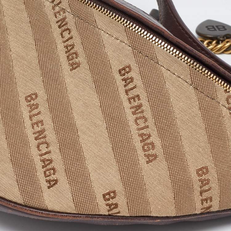 Pre Owned Balenciaga Beige/Brown Canvas and Leather Souvenir Belt Bag