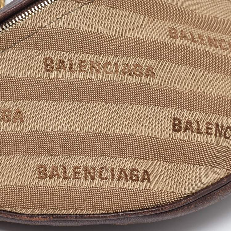 Pre Owned Balenciaga Beige/Brown Canvas and Leather Souvenir Belt Bag