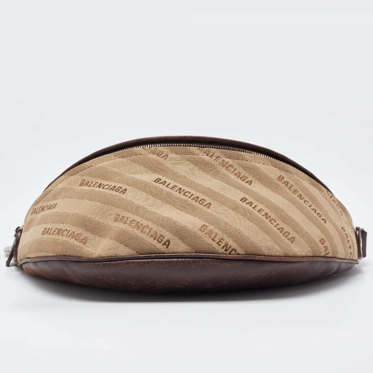 Pre Owned Balenciaga Beige/Brown Canvas and Leather Souvenir Belt Bag