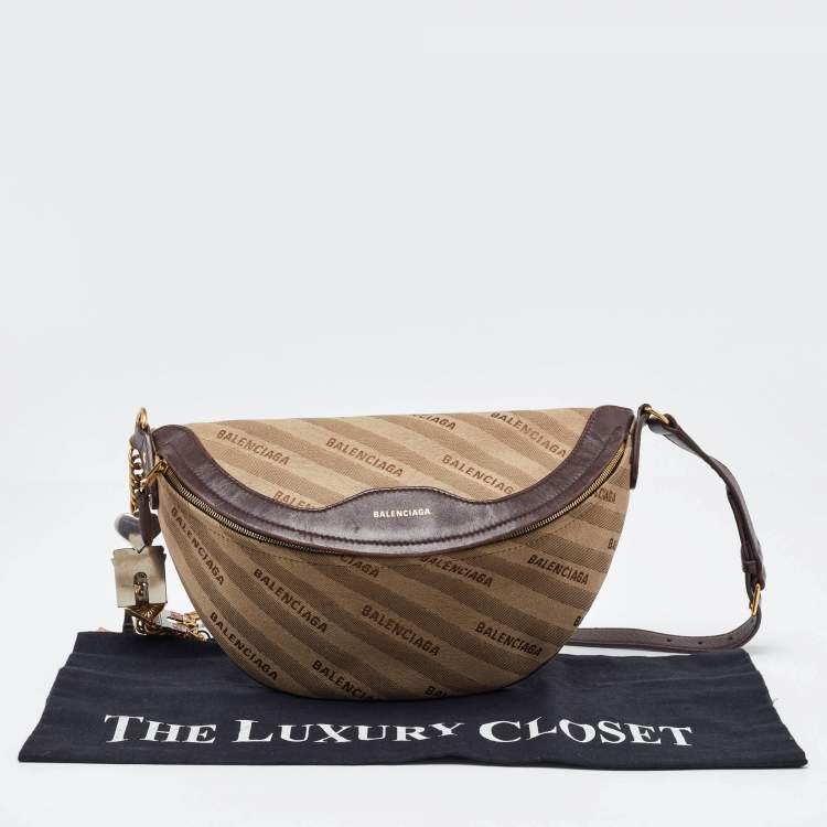 Pre Owned Balenciaga Beige/Brown Canvas and Leather Souvenir Belt Bag