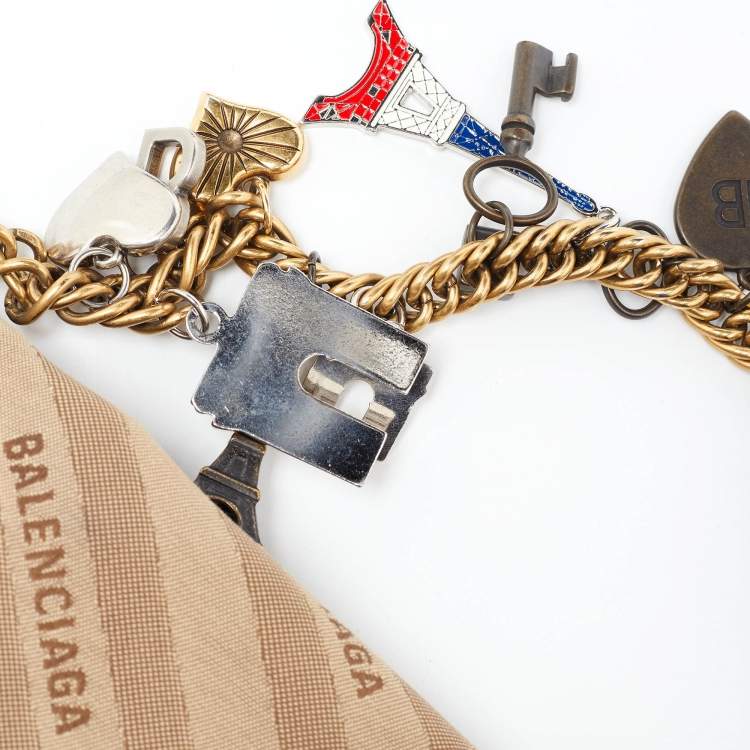 Pre Owned Balenciaga Beige/Brown Canvas and Leather Souvenir Belt Bag