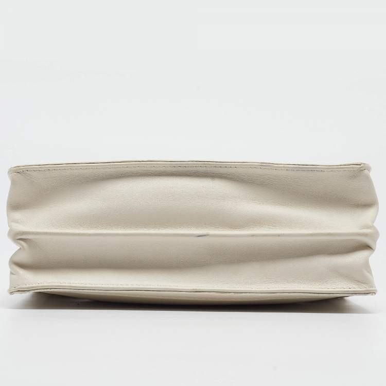 Pre Owned Balenciaga Off White Leather Perforated Logo Pochette Bag