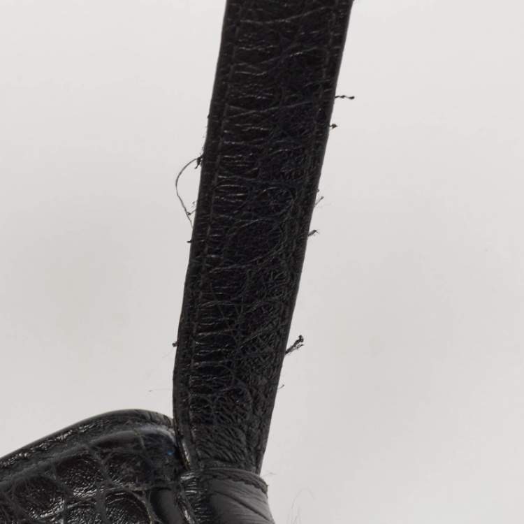 Pre Owned Balenciaga Black Croc Embossed Leather Small Gossip Shoulder Bag
