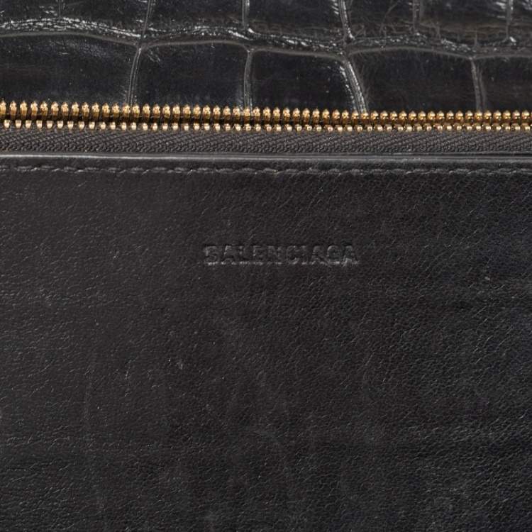 Pre Owned Balenciaga Black Croc Embossed Leather Small Gossip Shoulder Bag