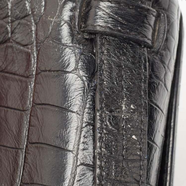 Pre Owned Balenciaga Black Croc Embossed Leather Small Gossip Shoulder Bag