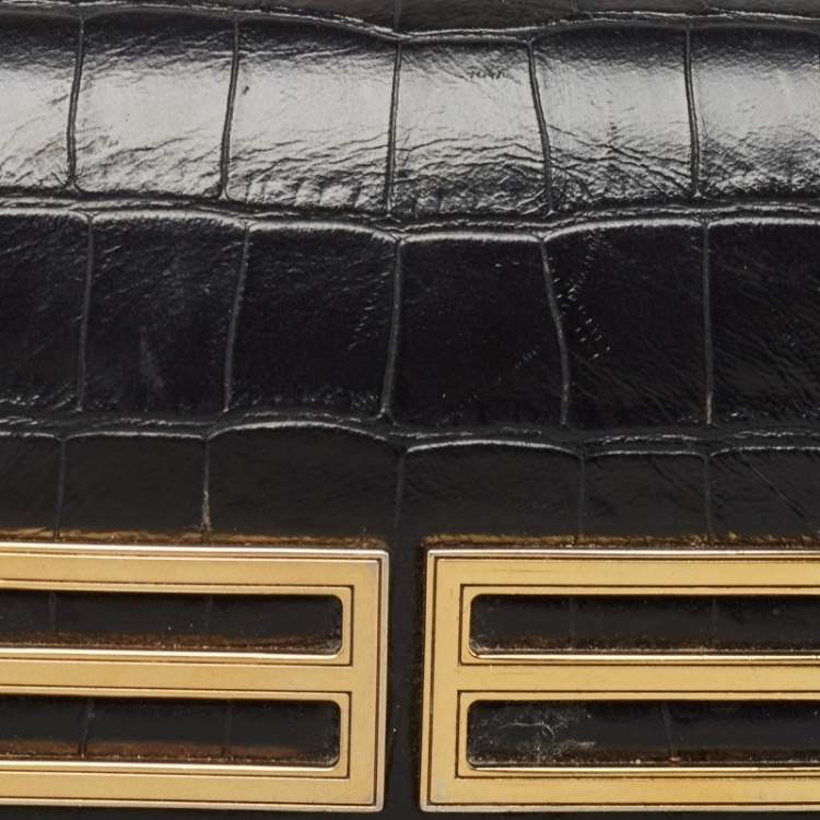 Pre Owned Balenciaga Black Croc Embossed Leather Small Gossip Shoulder Bag