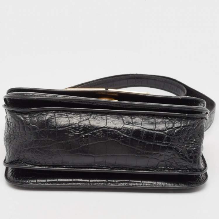 Pre Owned Balenciaga Black Croc Embossed Leather Small Gossip Shoulder Bag