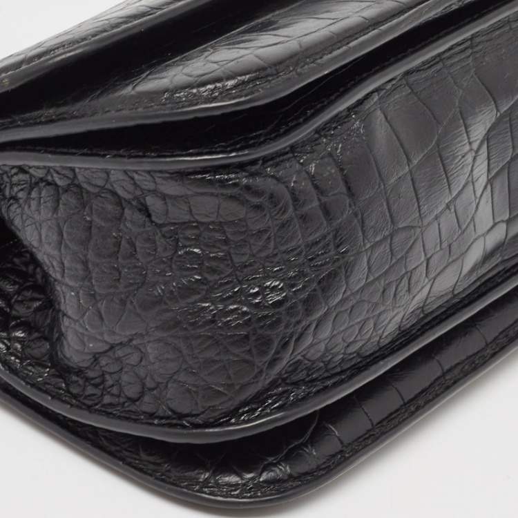Pre Owned Balenciaga Black Croc Embossed Leather Small Gossip Shoulder Bag