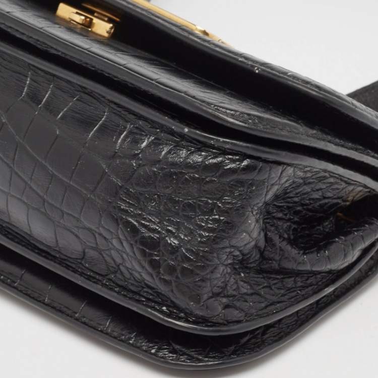 Pre Owned Balenciaga Black Croc Embossed Leather Small Gossip Shoulder Bag