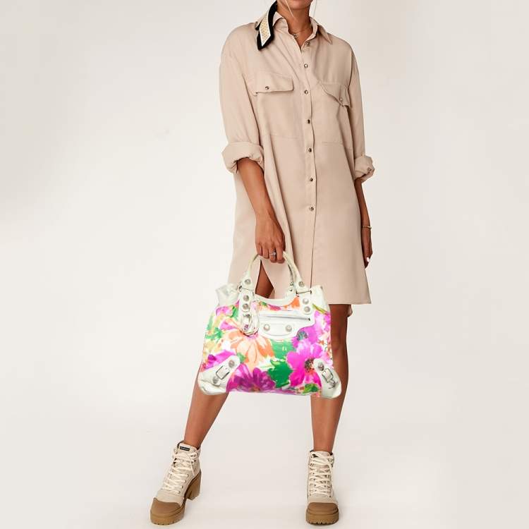Pre Owned Balenciaga Multicolor Printed Nylon and Leather GSH Brief Bag