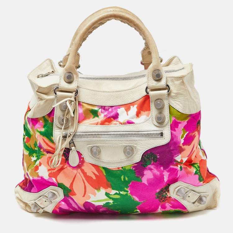 Pre Owned Balenciaga Multicolor Printed Nylon and Leather GSH Brief Bag