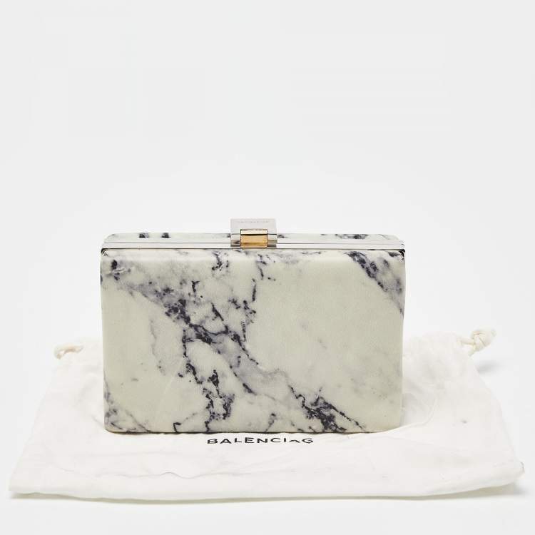 Pre Owned Balenciaga Off White/Black Marble Leather Le Dix Minaudiere Box Clutch 