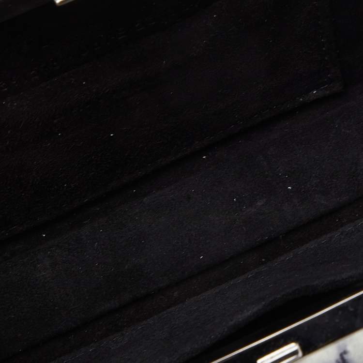 Pre Owned Balenciaga Off White/Black Marble Leather Le Dix Minaudiere Box Clutch 