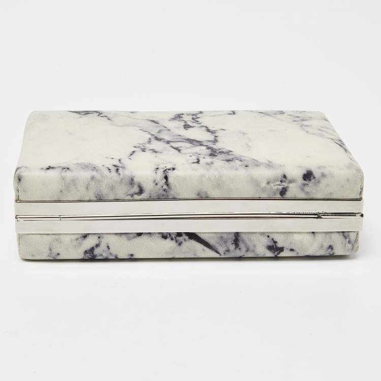 Pre Owned Balenciaga Off White/Black Marble Leather Le Dix Minaudiere Box Clutch 