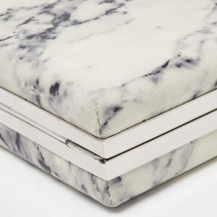 Pre Owned Balenciaga Off White/Black Marble Leather Le Dix Minaudiere Box Clutch 