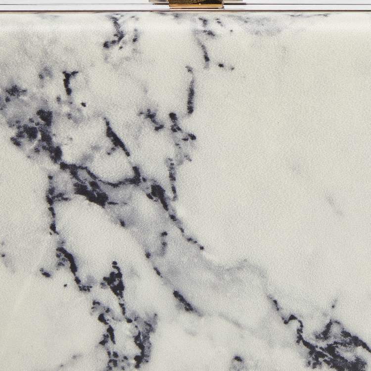 Pre Owned Balenciaga Off White/Black Marble Leather Le Dix Minaudiere Box Clutch 