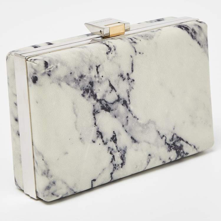 Pre Owned Balenciaga Off White/Black Marble Leather Le Dix Minaudiere Box Clutch 