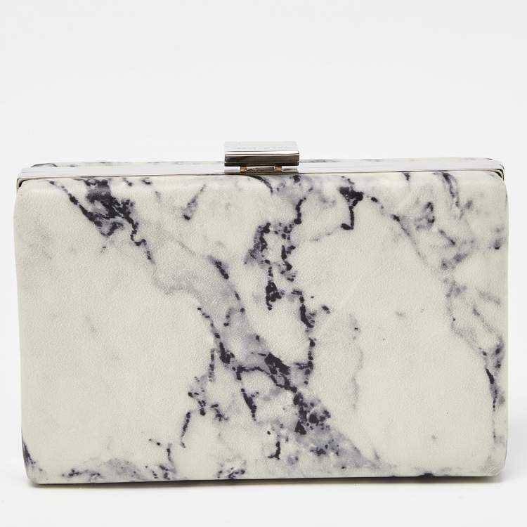 Pre Owned Balenciaga Off White/Black Marble Leather Le Dix Minaudiere Box Clutch 