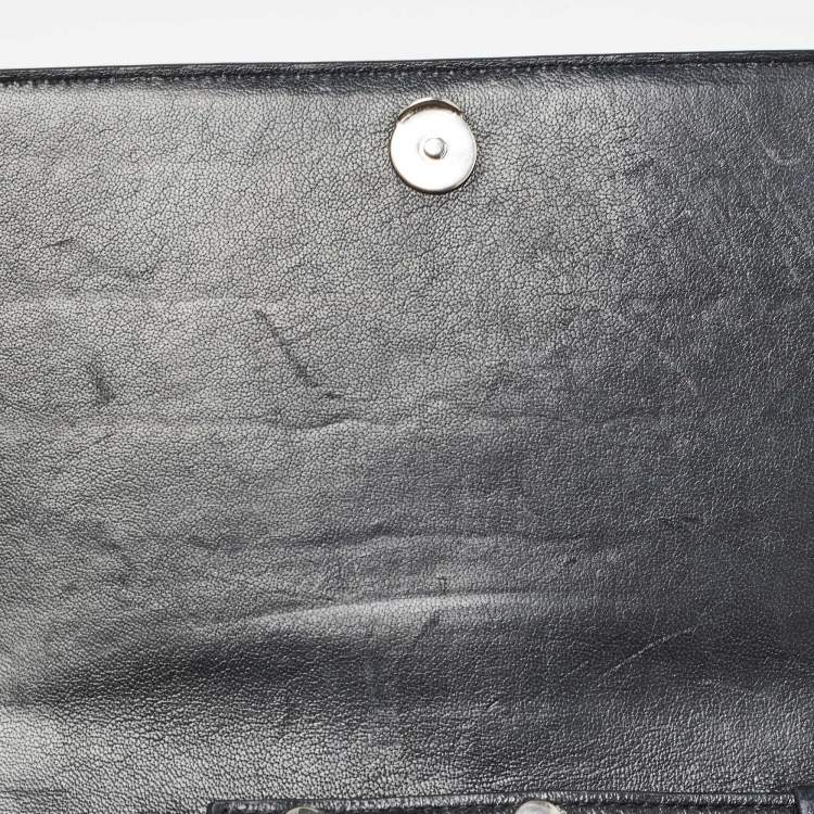 Pre Owned Balenciaga Black Croc Embossed Leather Ville Chain Clutch