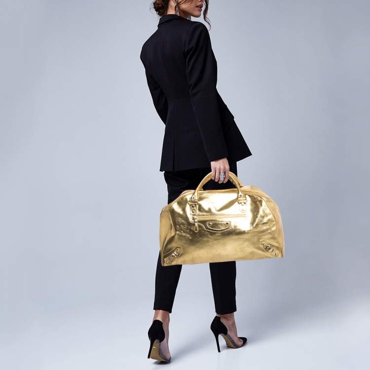 Pre Owned Balenciaga Metallic Gold Leather Bowling MM Bag