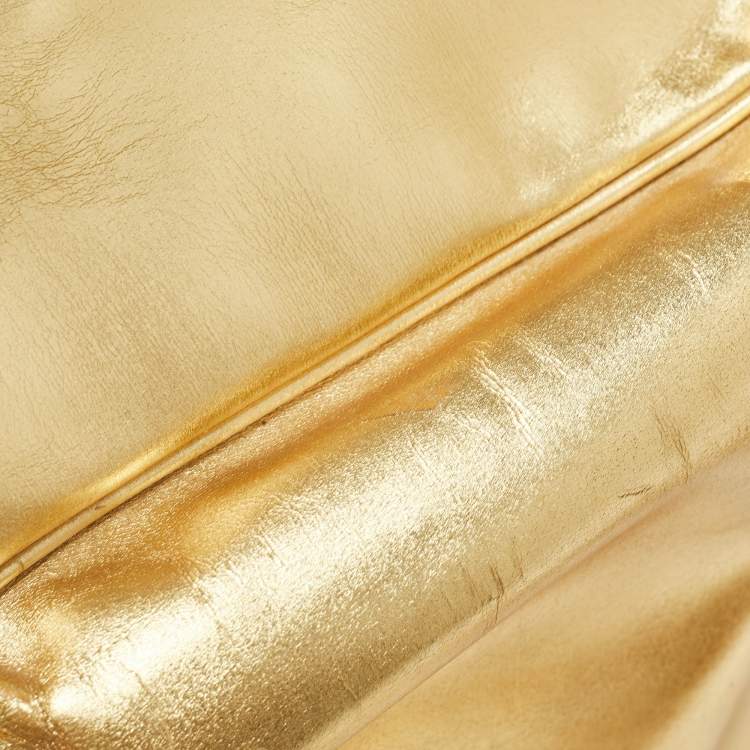 Pre Owned Balenciaga Metallic Gold Leather Bowling MM Bag