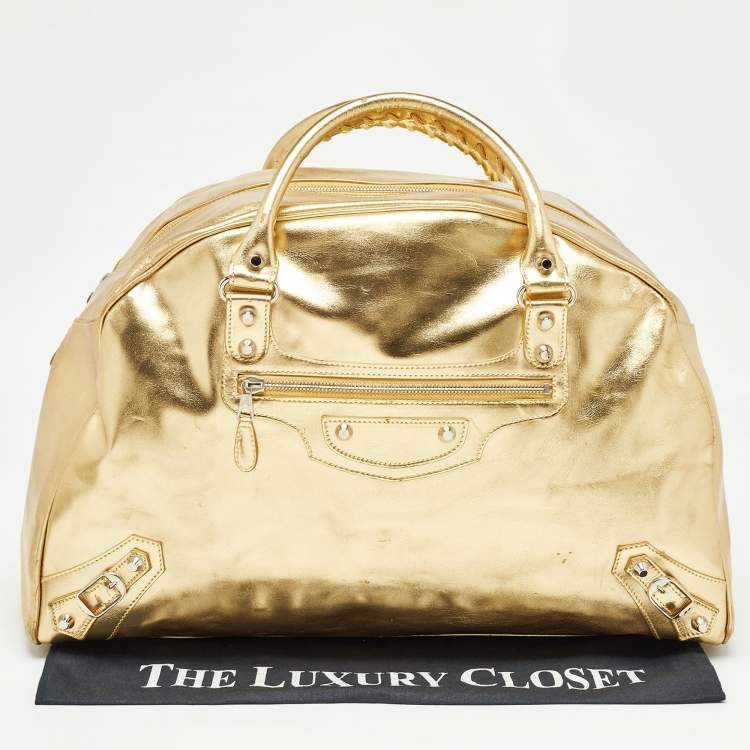 Pre Owned Balenciaga Metallic Gold Leather Bowling MM Bag