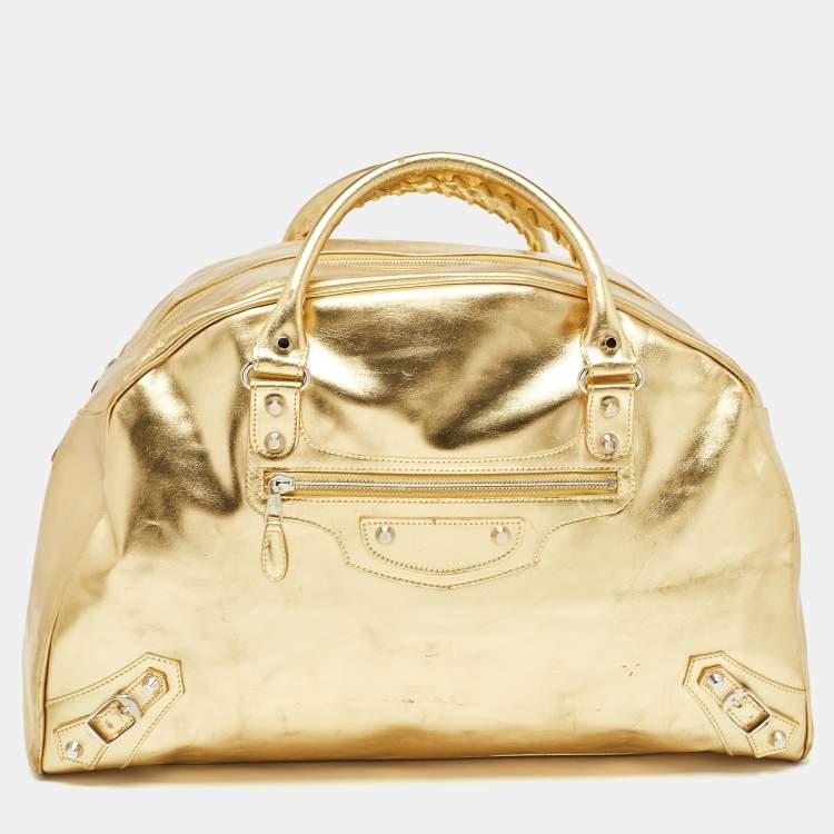 Pre Owned Balenciaga Metallic Gold Leather Bowling MM Bag