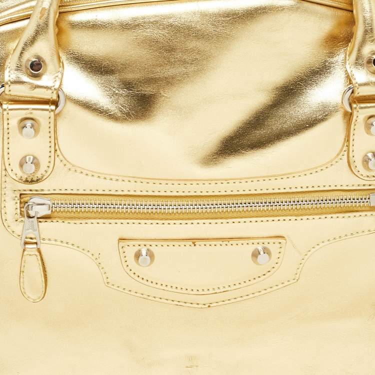 Pre Owned Balenciaga Metallic Gold Leather Bowling MM Bag