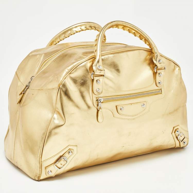 Pre Owned Balenciaga Metallic Gold Leather Bowling MM Bag