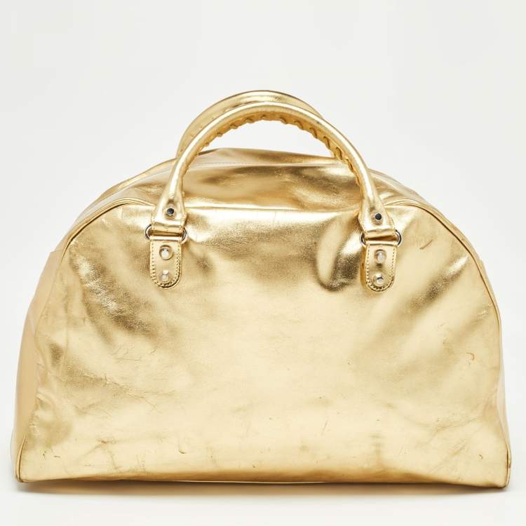 Pre Owned Balenciaga Metallic Gold Leather Bowling MM Bag