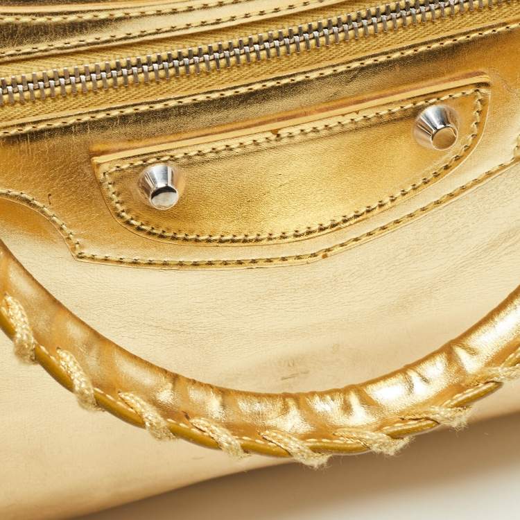 Pre Owned Balenciaga Metallic Gold Leather Bowling MM Bag